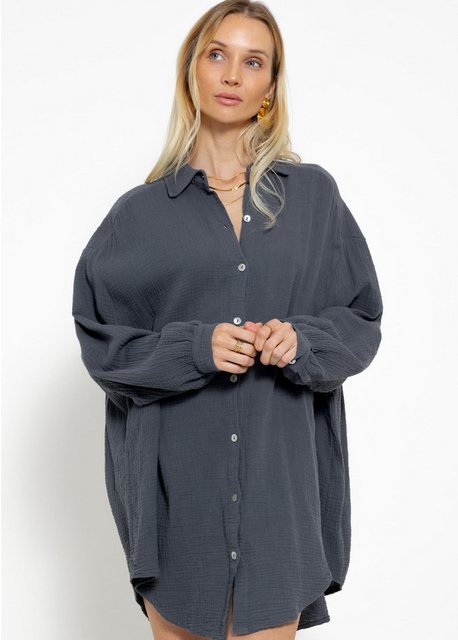 SASSYCLASSY Longbluse Oversize Musselin Bluse Damen Langarm Elegant Hemdblu günstig online kaufen