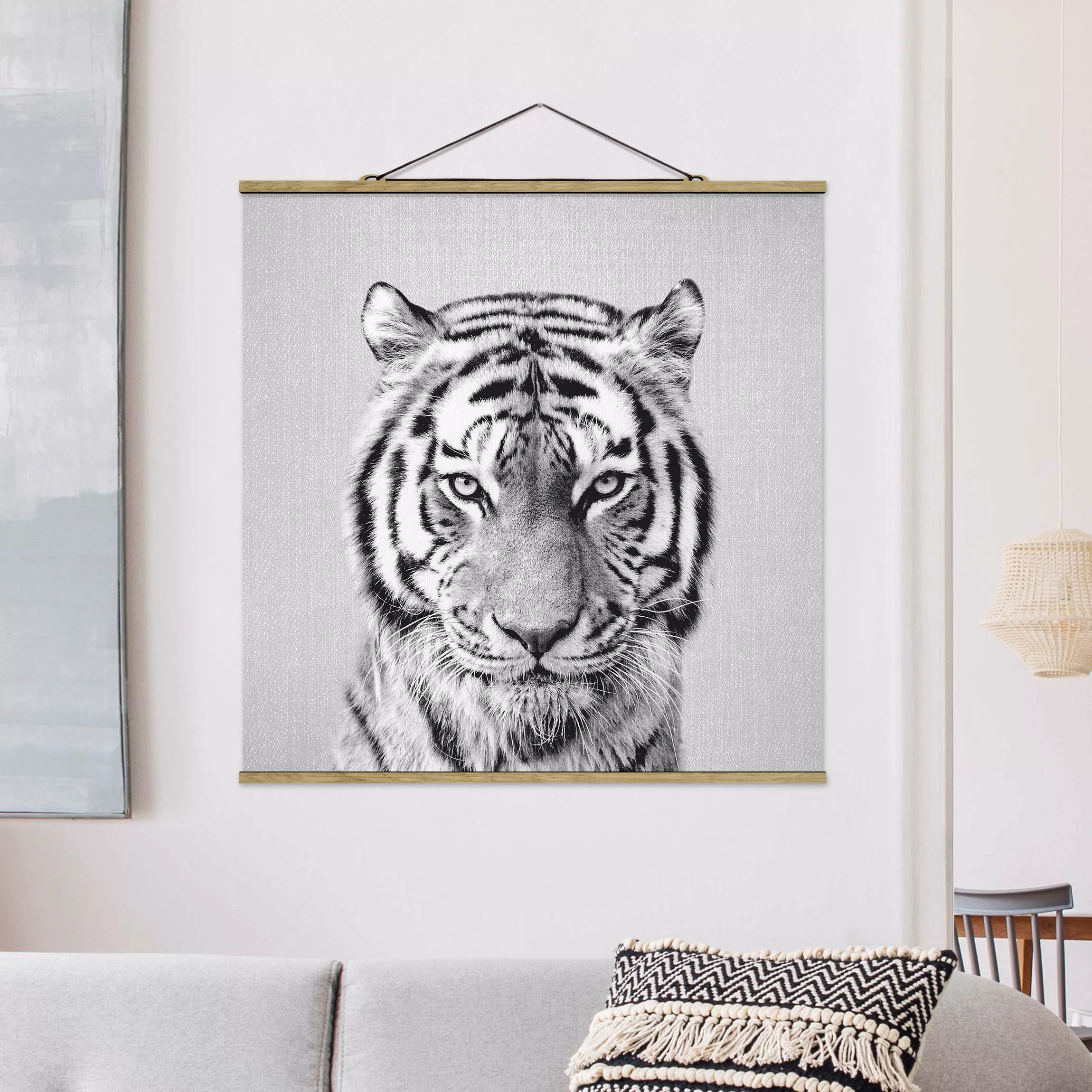 Stoffbild mit Posterleisten Tiger Tiago Schwarz Weiß günstig online kaufen