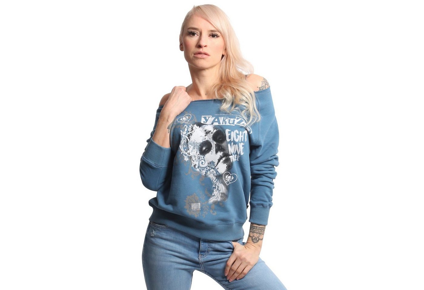 YAKUZA Sweatshirt Muerte Romantica mit weitem Rundhalsausschnitt günstig online kaufen