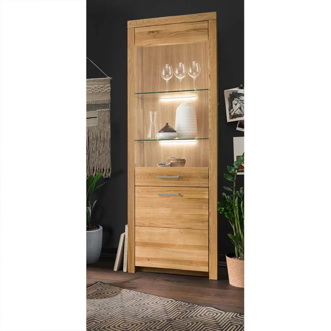 Wildeiche Vitrine in modernem Design 2 Türen mit Soft Close günstig online kaufen