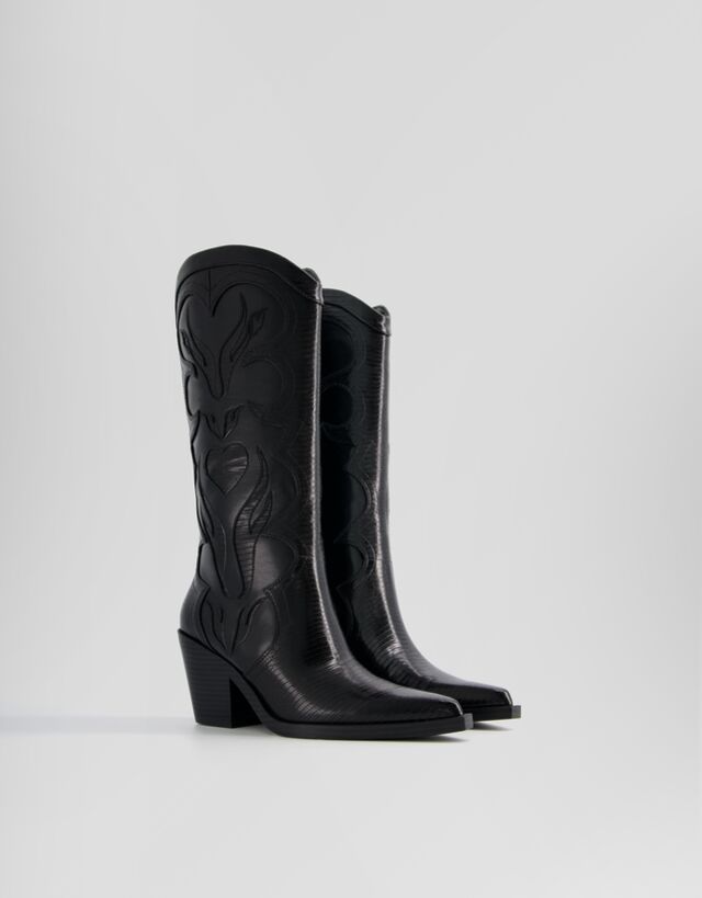 Bershka Kombinierte Absatzstiefel Im Cowboylook Mit Stickerei Damen 41 Schw günstig online kaufen