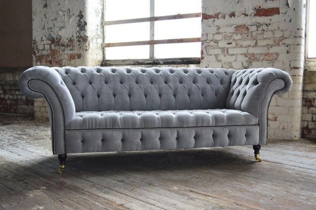 Xlmoebel 3-Sitzer Chesterfield Sofa in Grau, Design Polstermöbel Couch, Sto günstig online kaufen