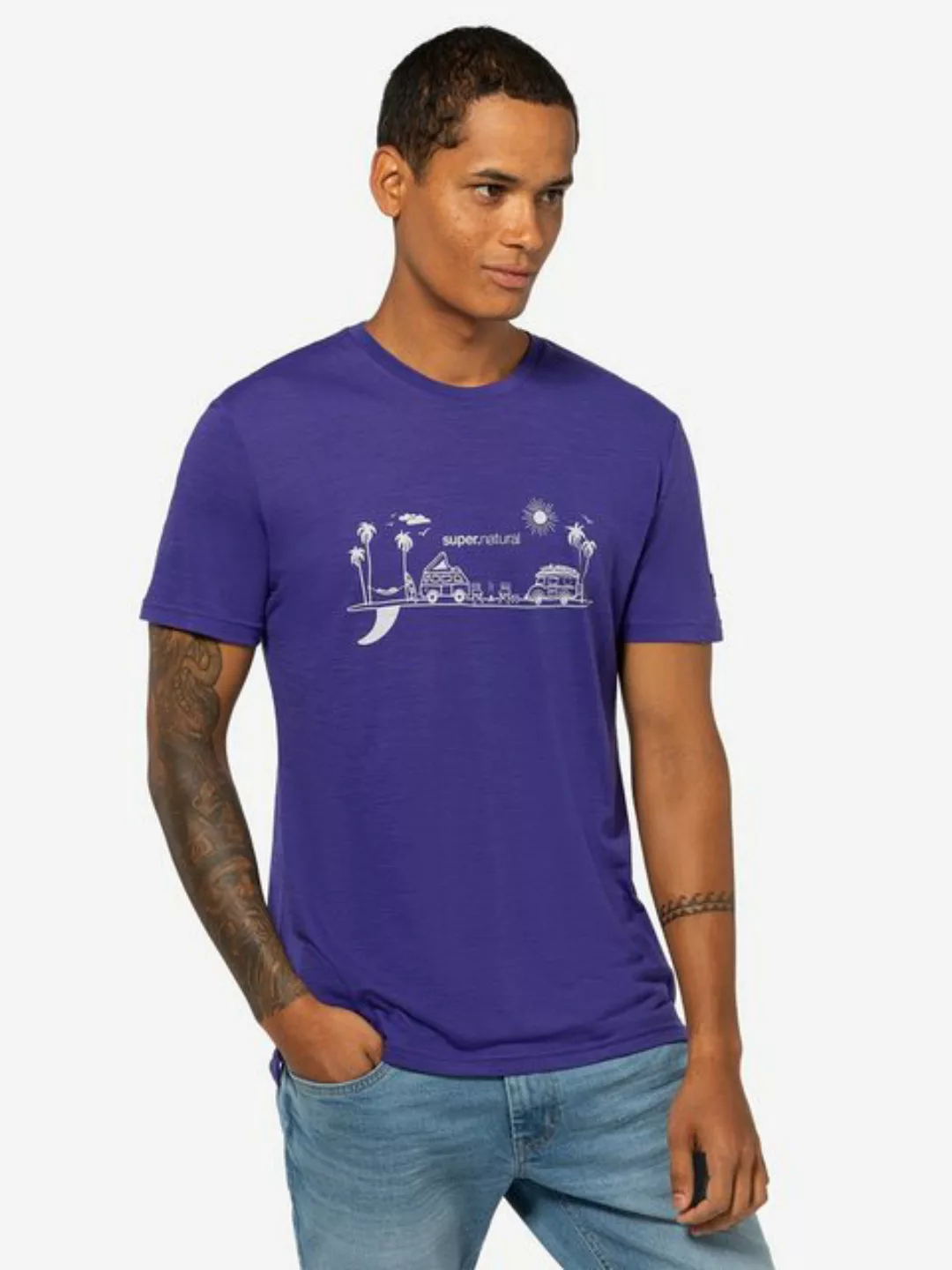 SUPER.NATURAL T-Shirt für Herren, Merino ALL ON BOARD Surf Motiv, atmungsak günstig online kaufen