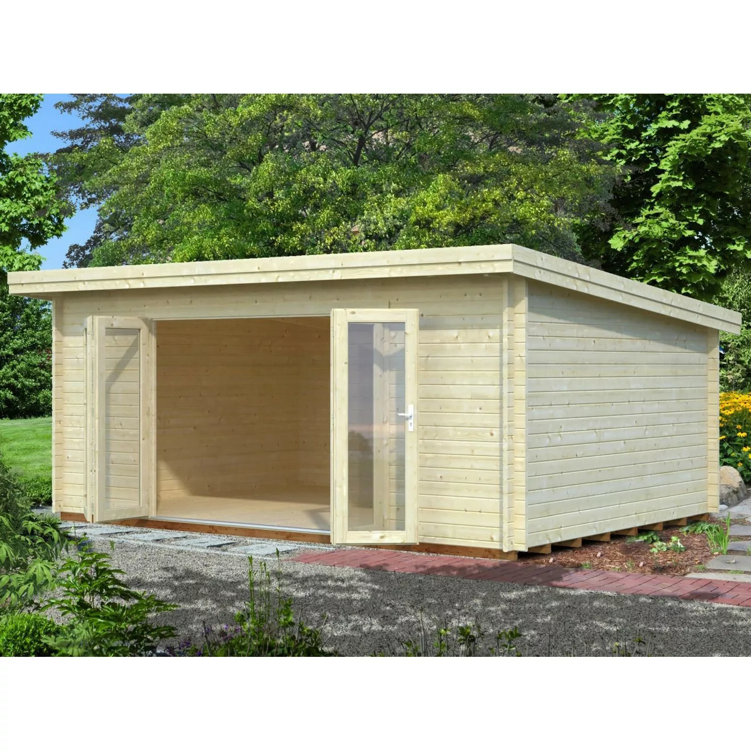 Palmako Lea Holz-Gartenhaus Natur Pultdach Unbehandelt 530 cm x 380 cm günstig online kaufen