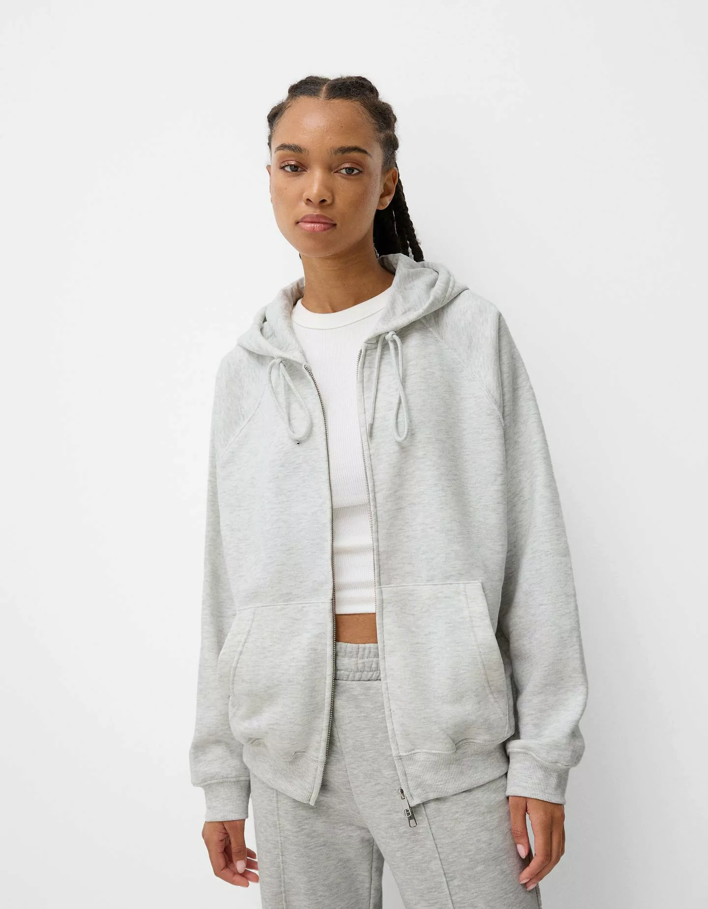 Bershka Hoodie Mit Reißverschluss Damen M Grau günstig online kaufen