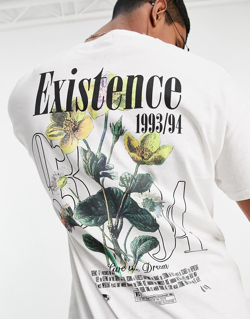 Topman – Oversize-T-Shirt mit „Existence“-Print vorne und hinten in Weiß günstig online kaufen