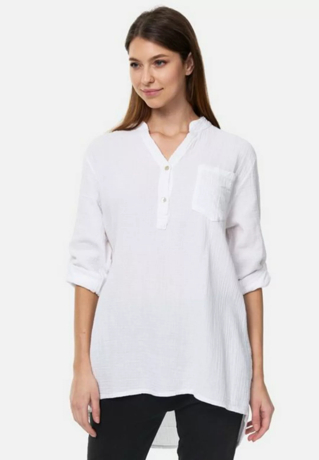 PM SELECTED Longbluse PM-17 (Sommerliche Musselin Tunika Bluse mit Tasche i günstig online kaufen