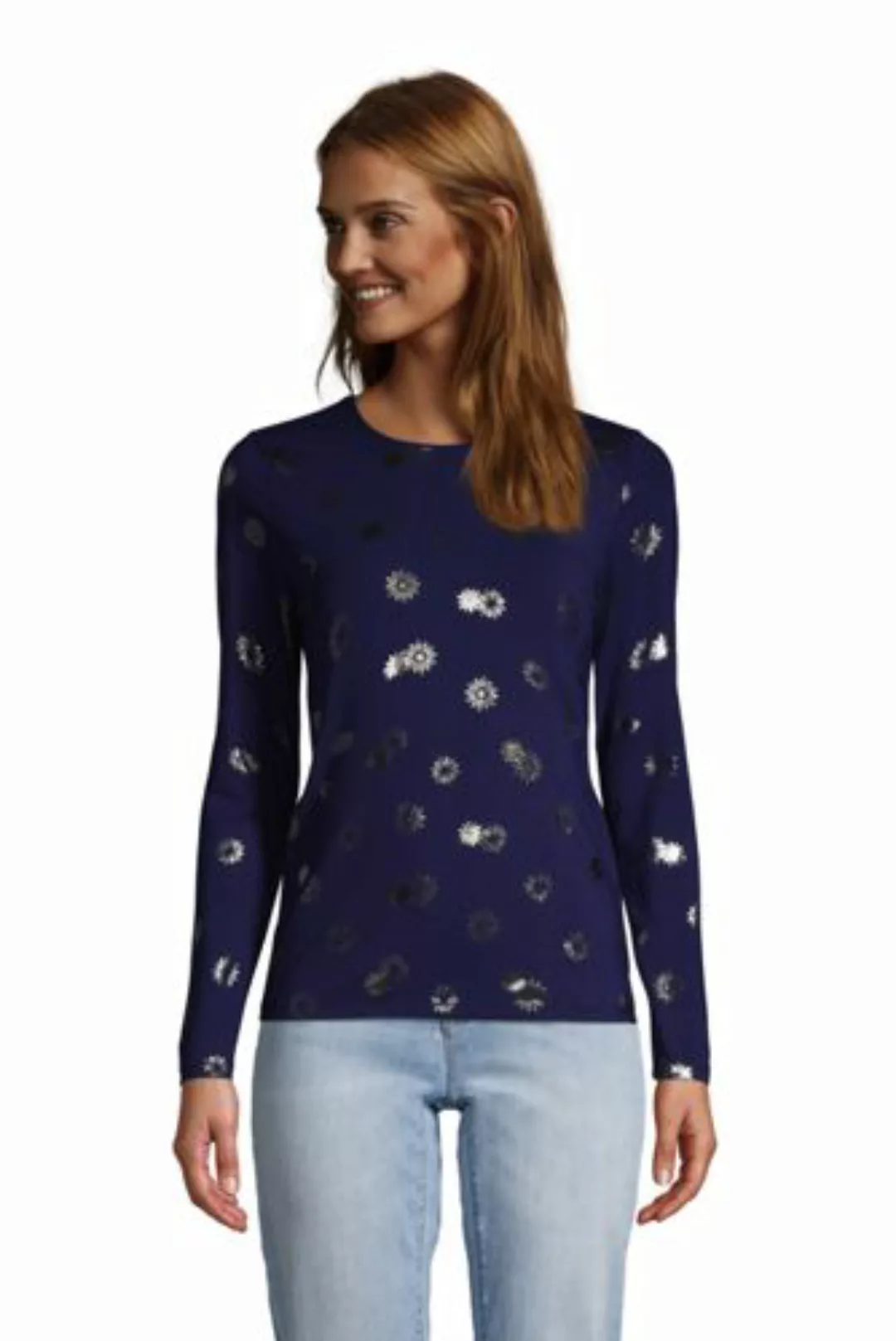 Grafik-Shirt aus Baumwoll/Modalmix, Damen, Größe: M Normal, Blau, by Lands' günstig online kaufen