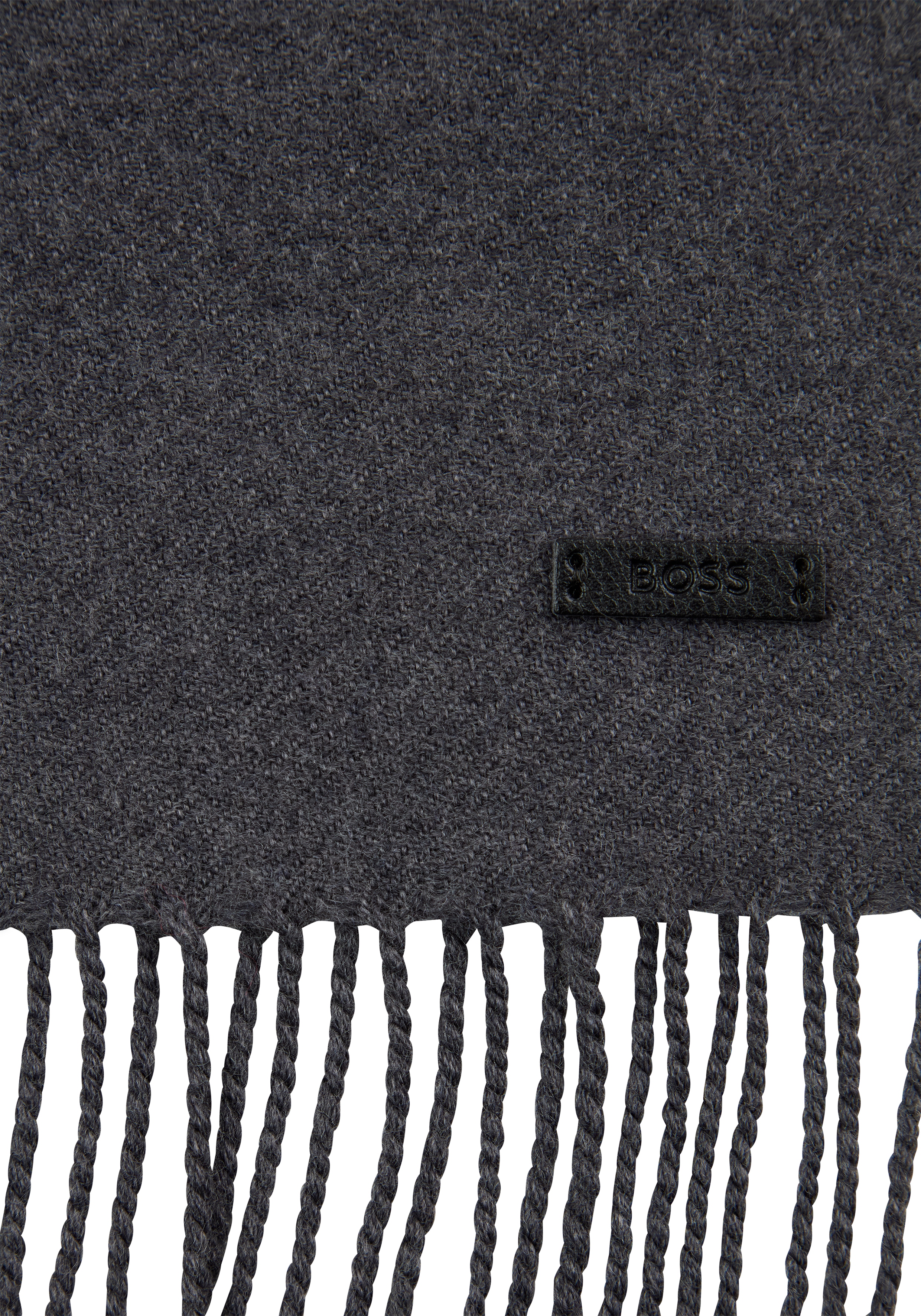 BOSS Wollschal "Naster 35*180", mit gedrehten Fransen 100% Wolle Lederlabel günstig online kaufen