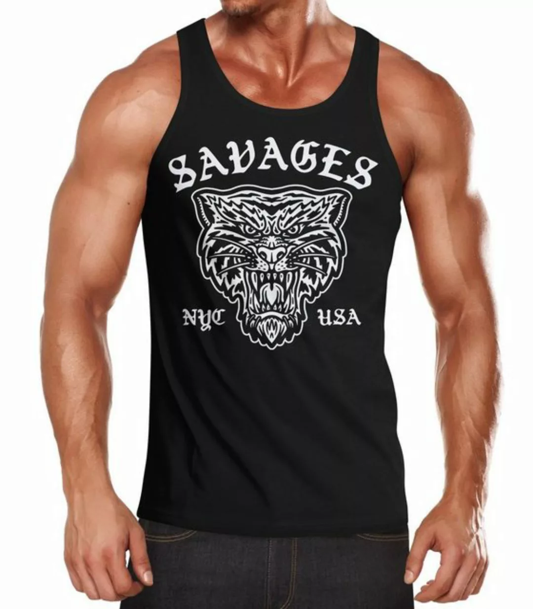 Neverless Tanktop Herren Tank-Top Tiger Vintage Print Muskelshirt Muscle Sh günstig online kaufen