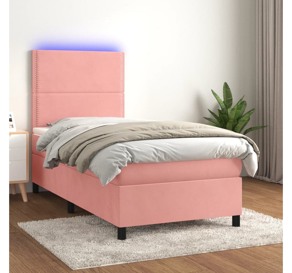 vidaXL Boxspringbett Boxspringbett mit Matratze & LED Samt (90 x 200 cm, Ro günstig online kaufen