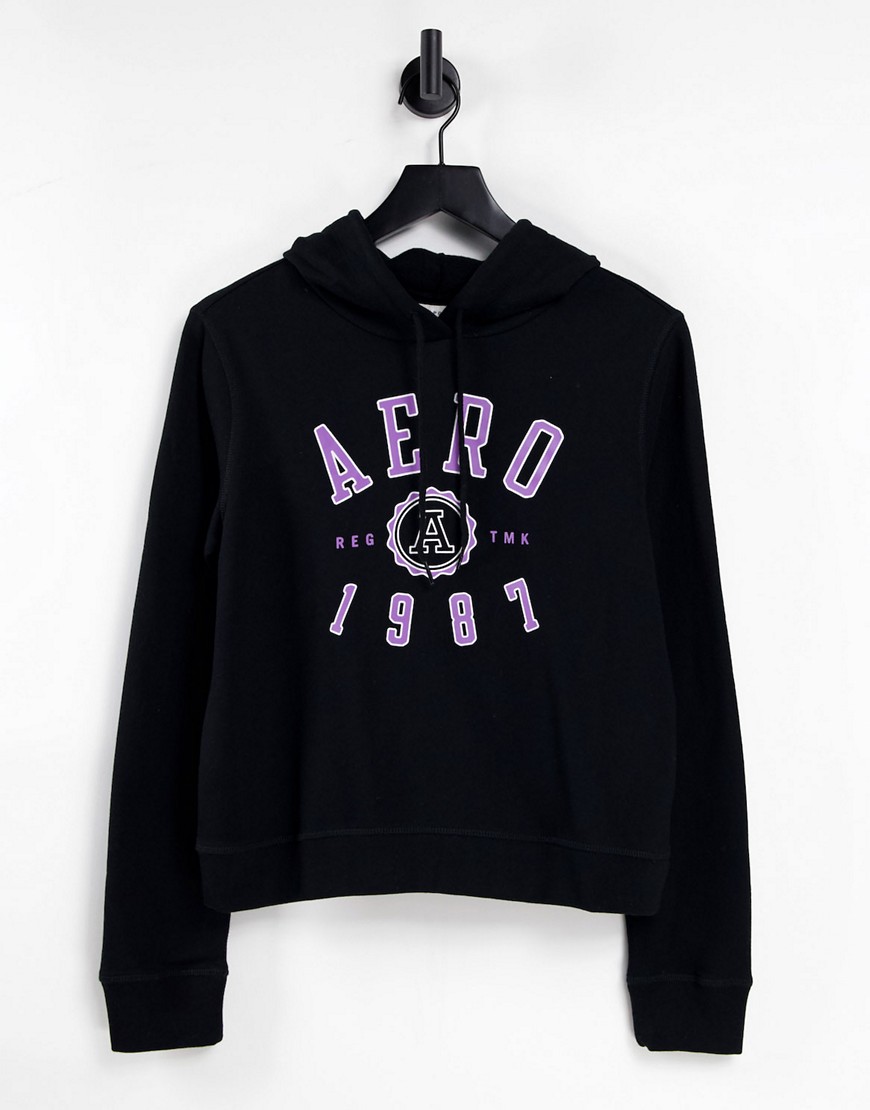 Aeropostale – aero 1987 – Kapuzenpullover in Dunkelschwarz mit Logo günstig online kaufen