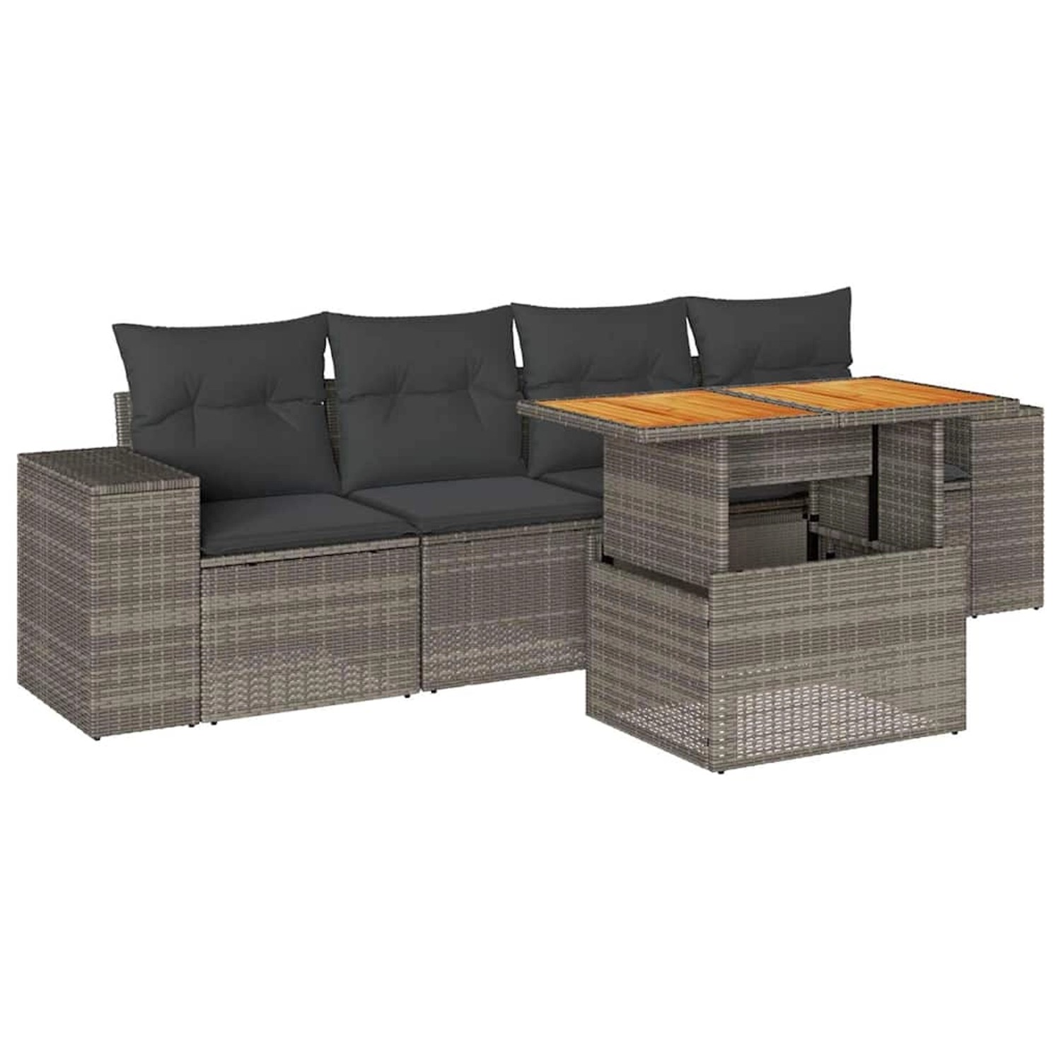 vidaXL 5-Tlg Garten-Sofagarnitur mit Kissen Grau Poly Rattan 3327322 günstig online kaufen