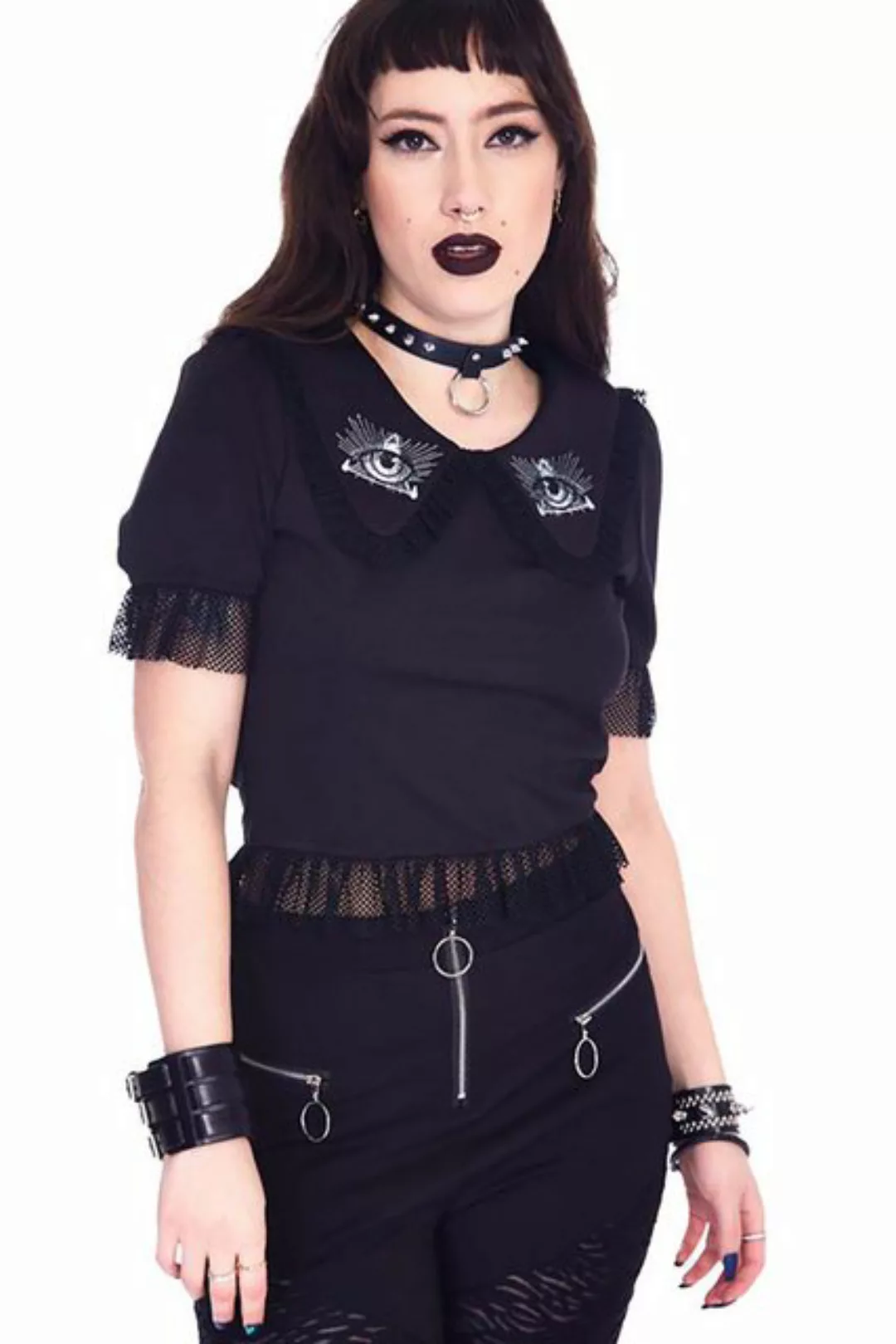 Jawbreaker Crop-Top All Seeing Eye Mesh Netz Spitze Rüschen Gothic Goth Gru günstig online kaufen