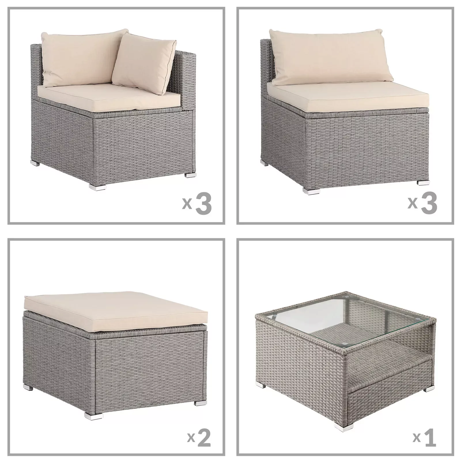 Polyrattan Ecklounge XXL Creme/Beige inkl. Kissen günstig online kaufen