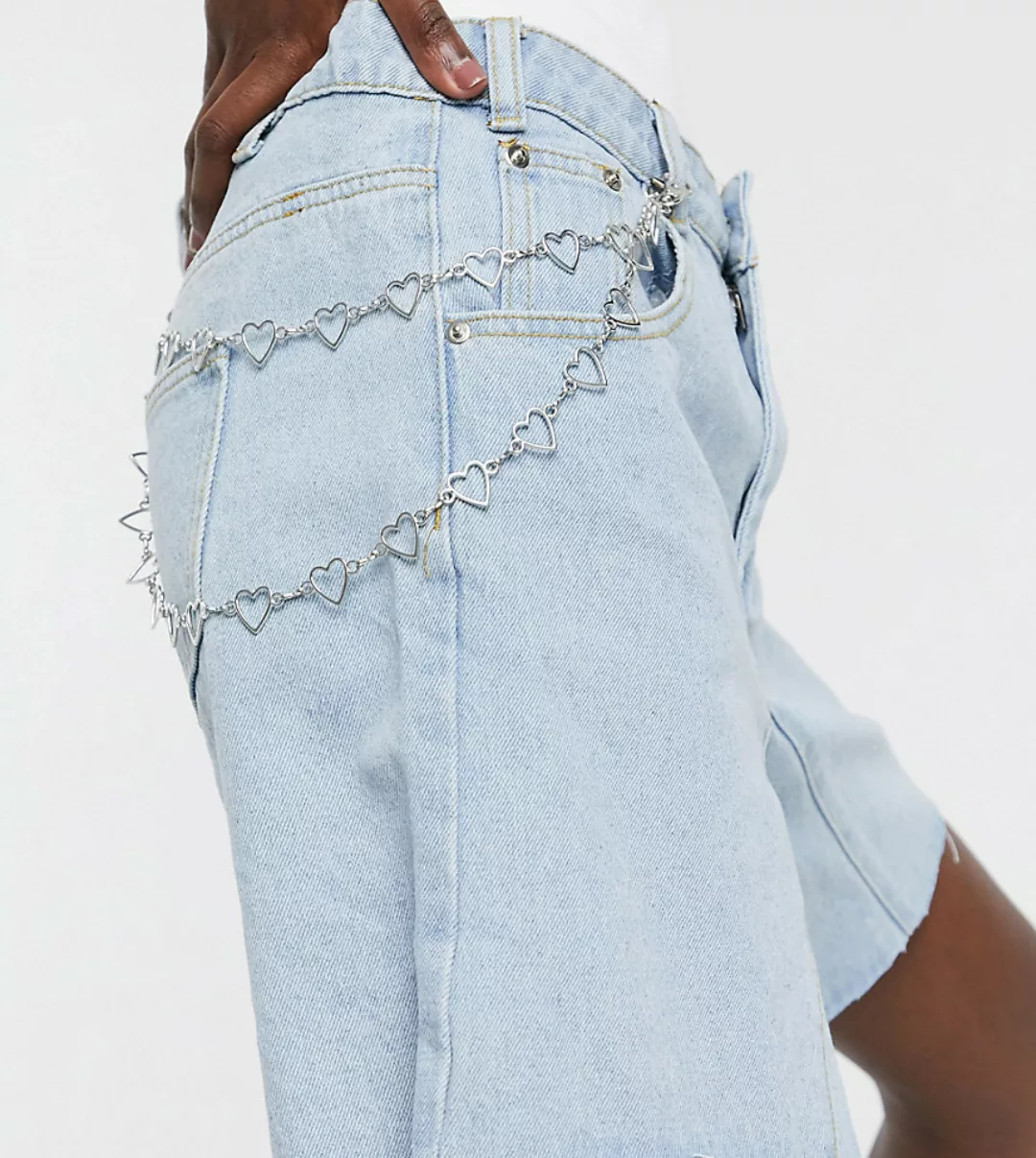 One Above Another – Lang geschnittene Mom-Shorts aus Vintage-Denim mit Herz günstig online kaufen