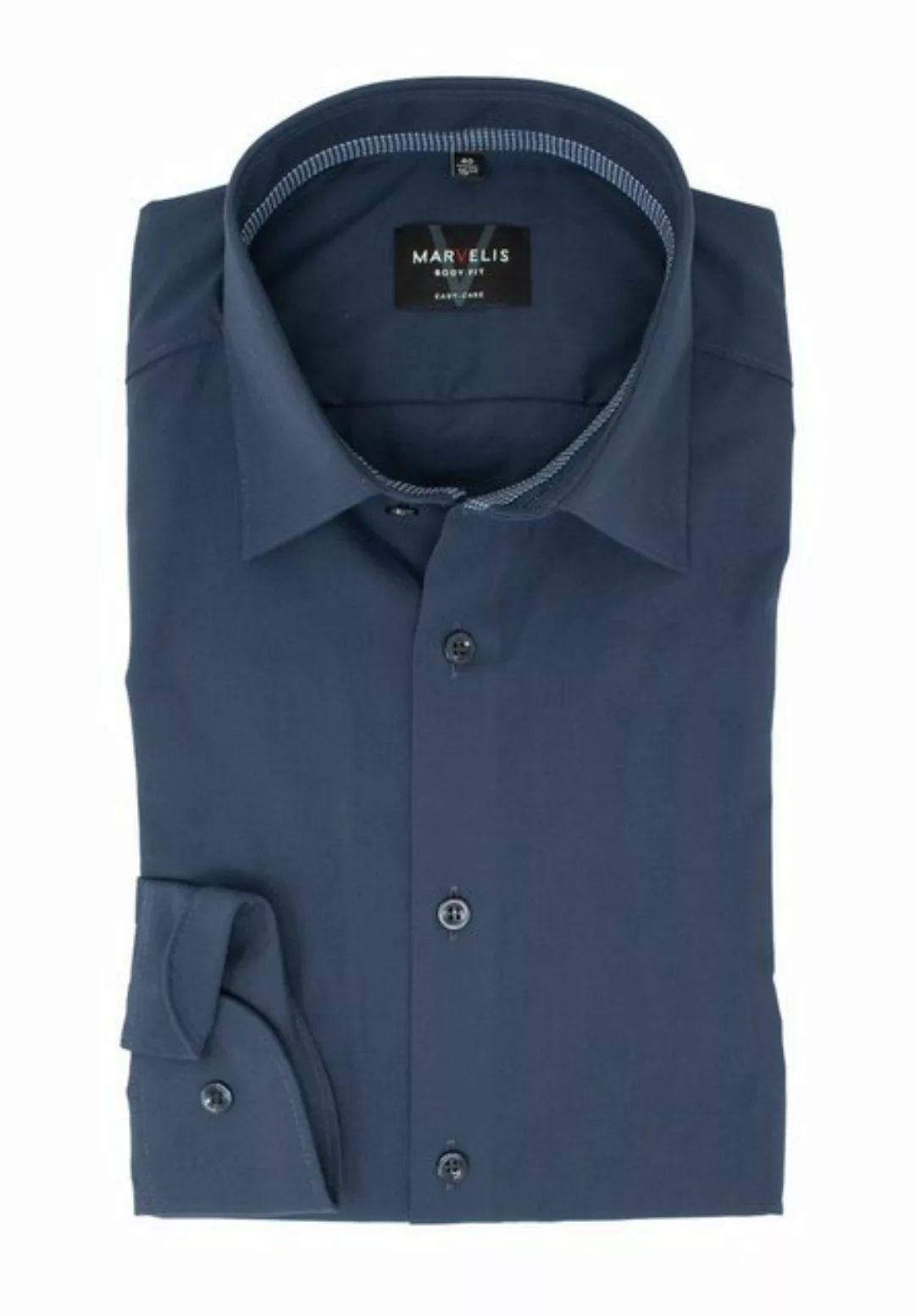 MARVELIS Businesshemd Businesshemd - Body Fit - Langarm - Einfarbig - Blau günstig online kaufen