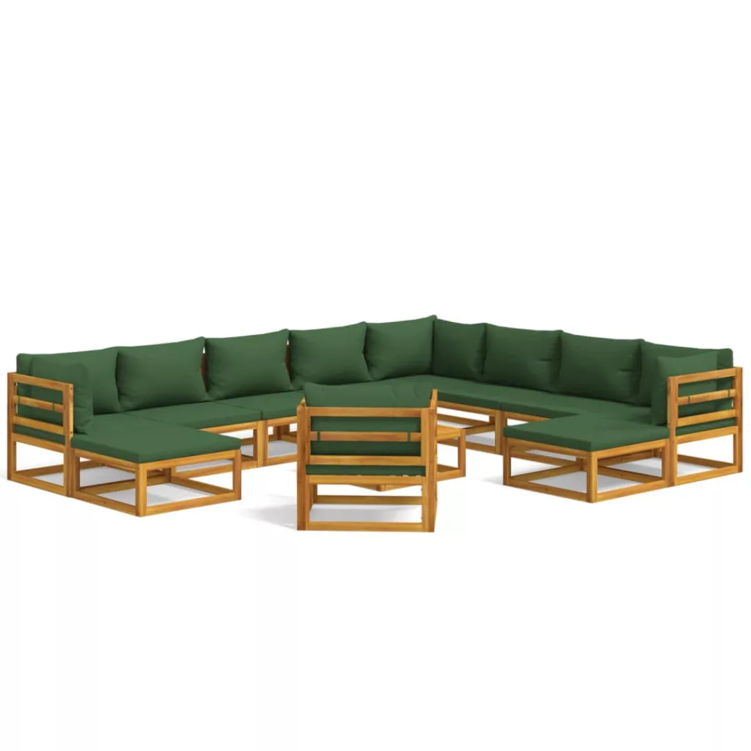 Vidaxl 12-tlg. Garten-lounge-set Mit Grünen Kissen Massivholz günstig online kaufen