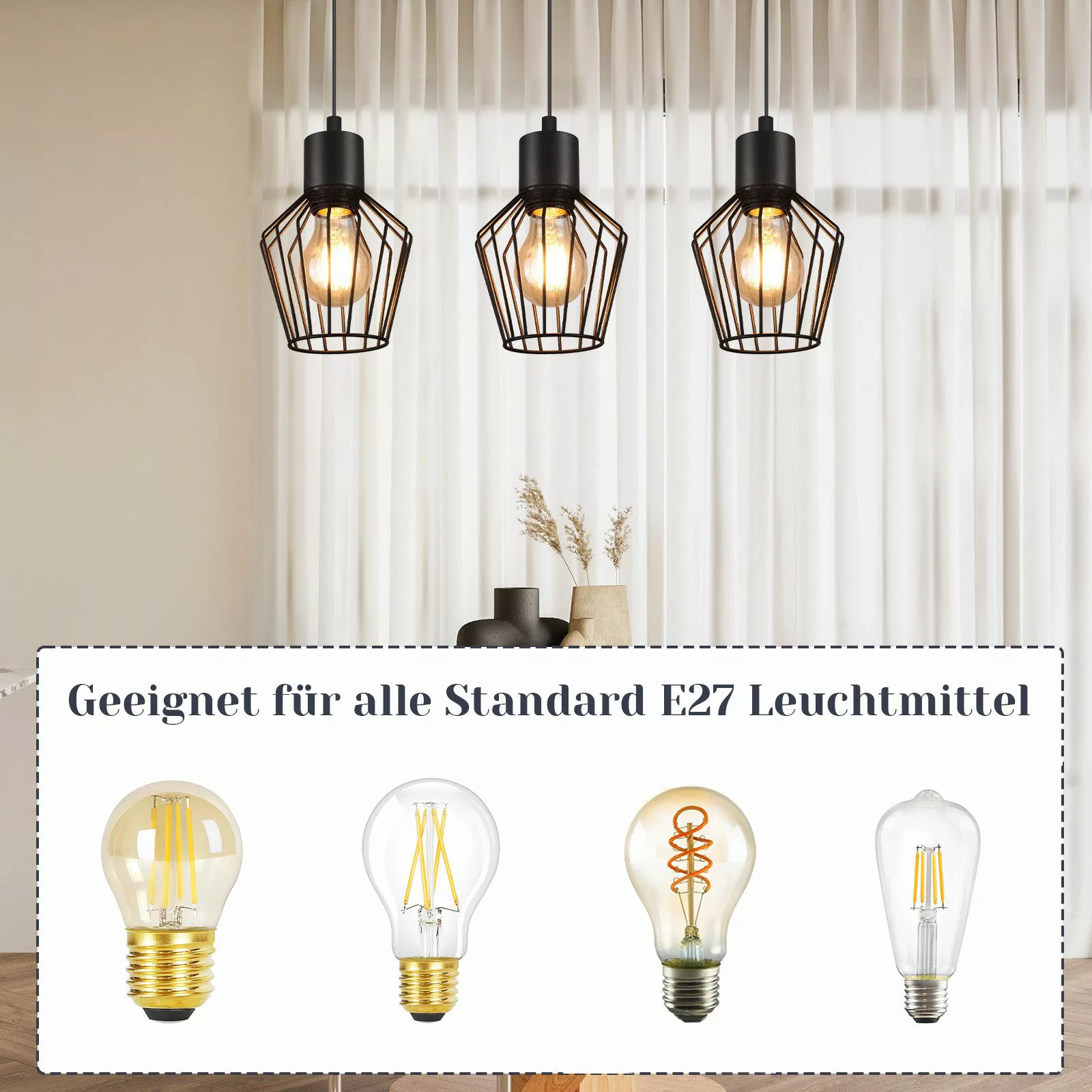 Nettlife Pendelleuchte Esstisch Schwarz Hängeleuchte Pendellampe günstig online kaufen