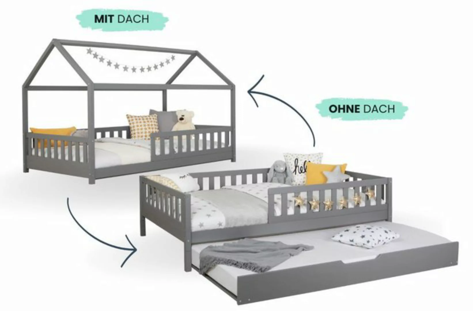 Ticaa Hausbett Hausbett Bodenbett "Duo" inkl. Zusatzbett, • 2-in-1 Kinderbe günstig online kaufen