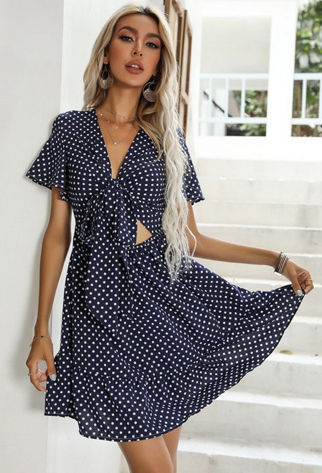 SEGUEN Sommerkleid Sommerliches Kleid mit ausgehöhlten Polka Dots (Lässiges günstig online kaufen