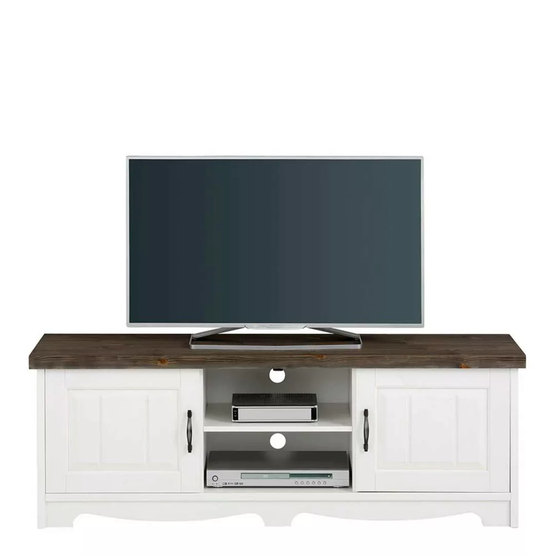 Landhaus Fernseh Unterschrank aus Kiefer Massivholz Weiß und Grau lackiert günstig online kaufen