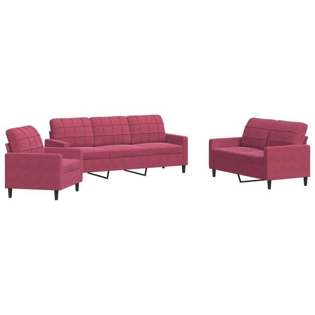 vidaXL Sofa, 3-tlg. Sofagarnitur mit Kissen Weinrot Samt günstig online kaufen