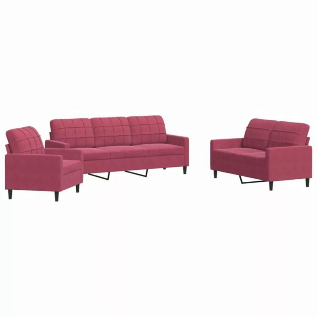 vidaXL Sofa 3-tlg. Sofagarnitur mit Kissen Weinrot Samt günstig online kaufen