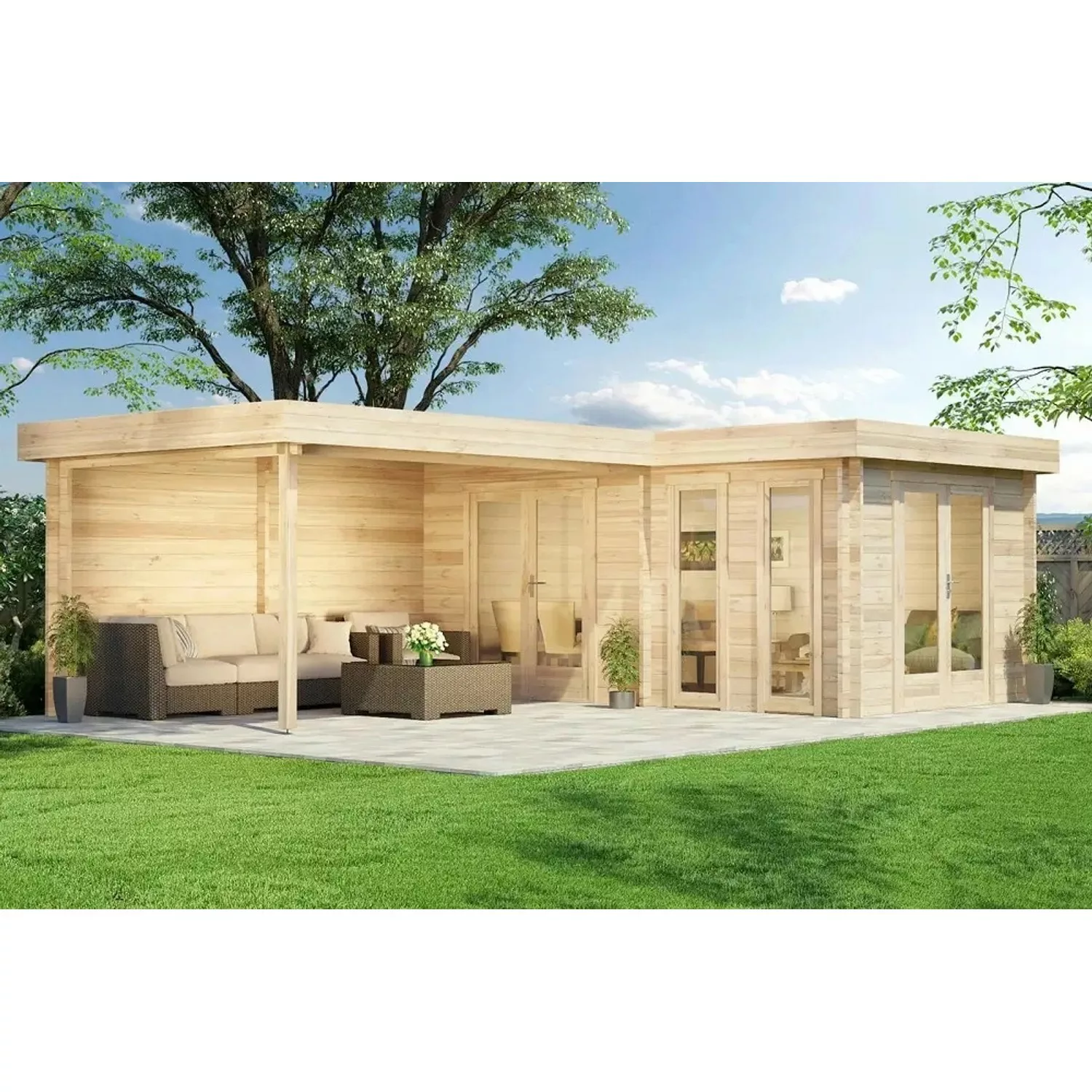 Carlsson Holz-Gartenhaus Quinta Flachdach Druckimprägniert 680 cm x 472 cm günstig online kaufen