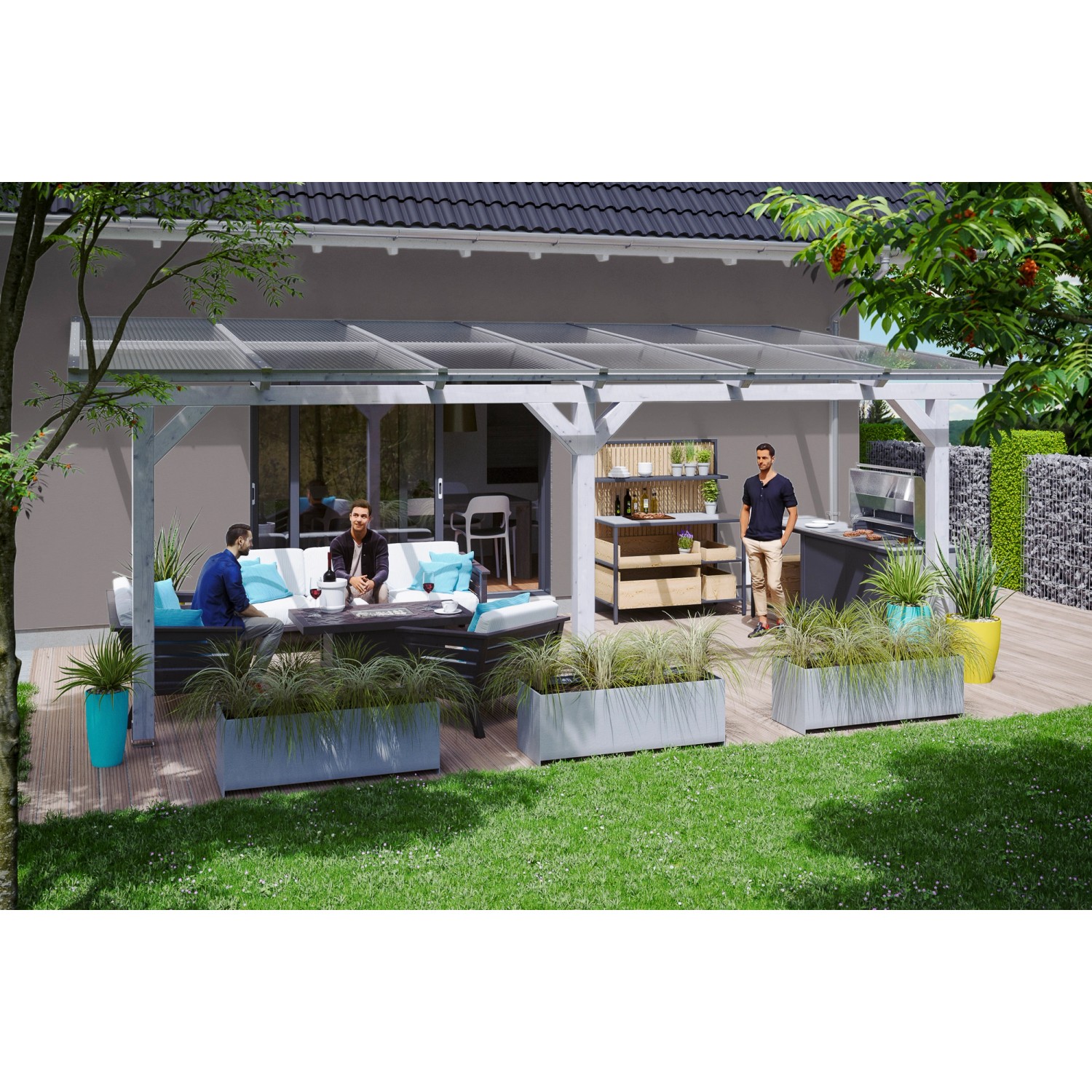 Skan Holz Terrassenüberdachung Bormio 648 cm x 350 cm Leimholz Weiß günstig online kaufen