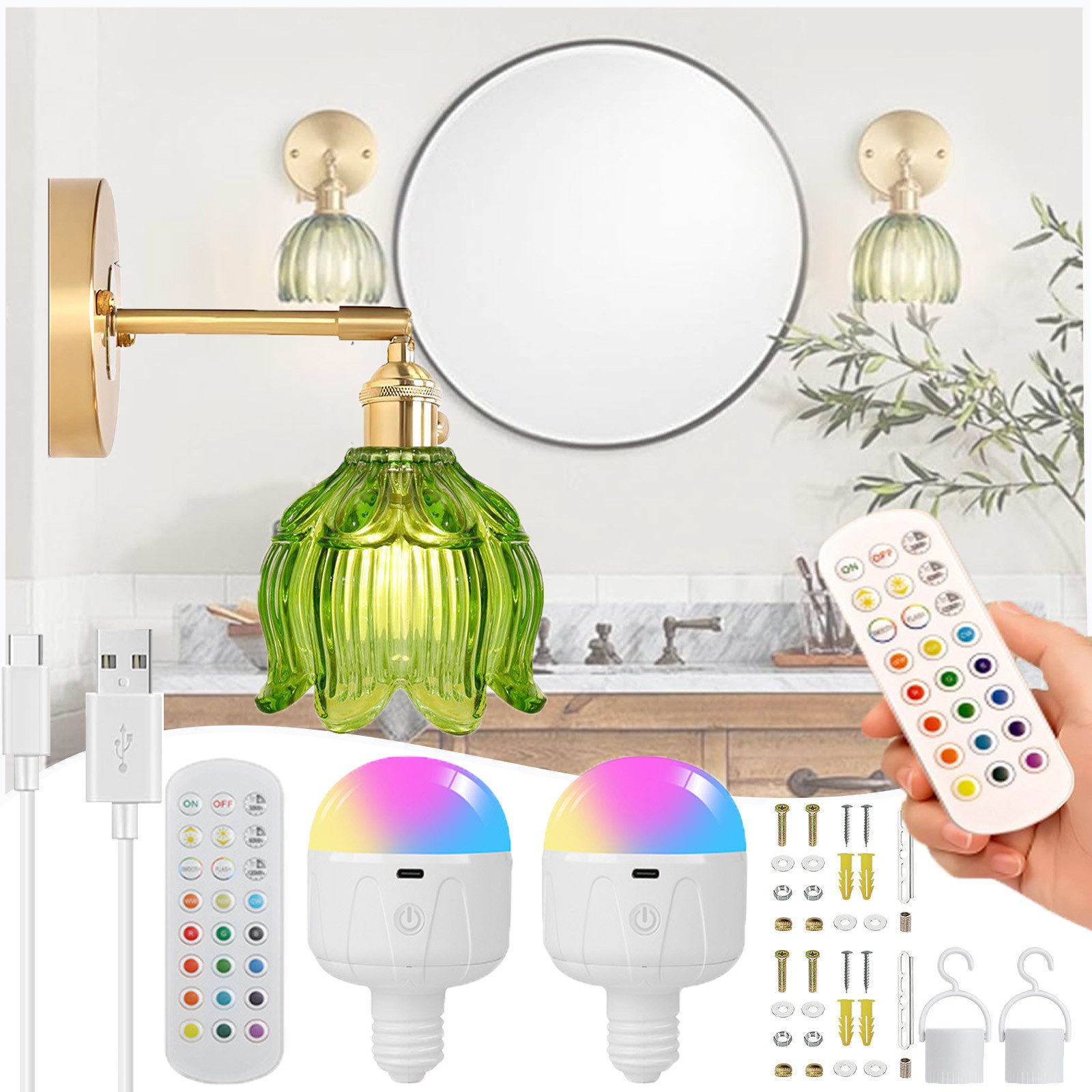 MUPOO Nachttischlampe Retro-Wandleuchte mit Floral Glasschirm, günstig online kaufen