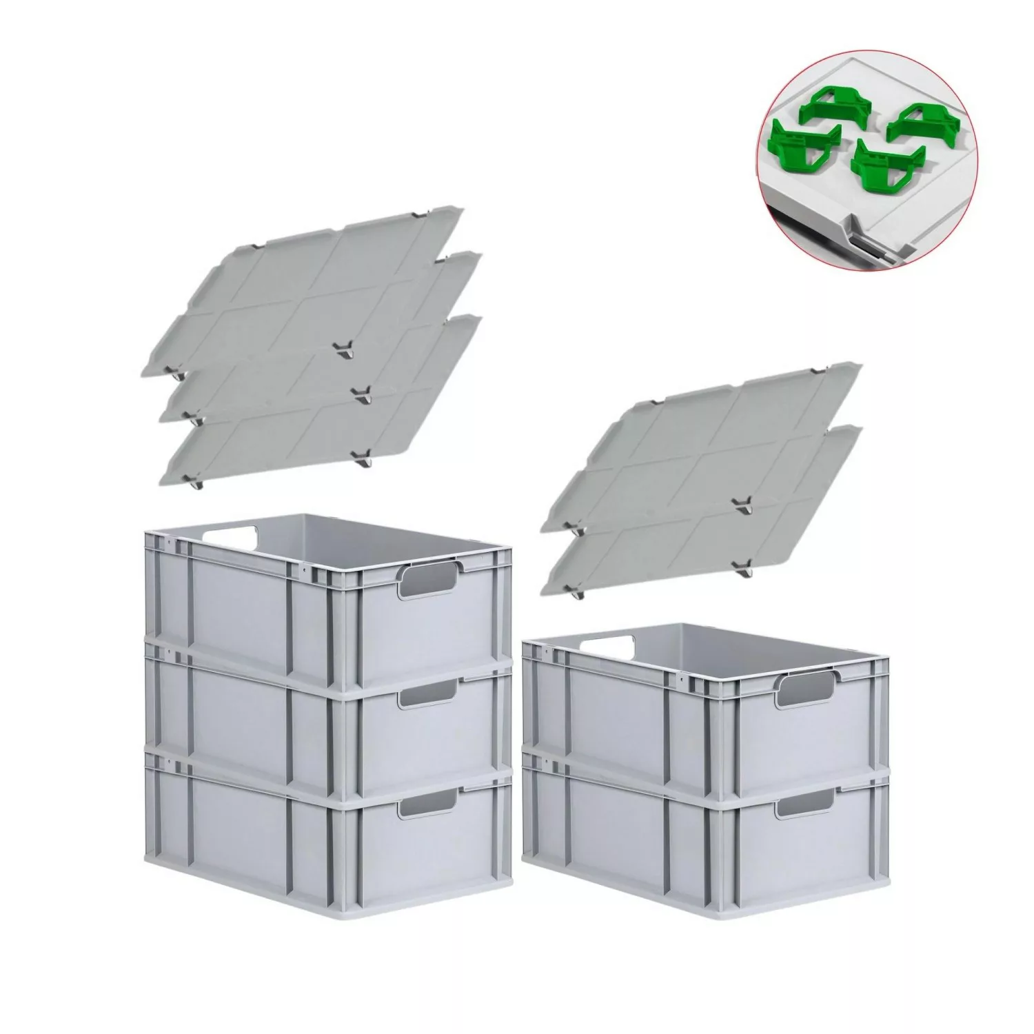 PROREGAL Spar Set 5x Eurobox Nextgen Economy Mit Auflagedeckel & 4x Schiebe günstig online kaufen