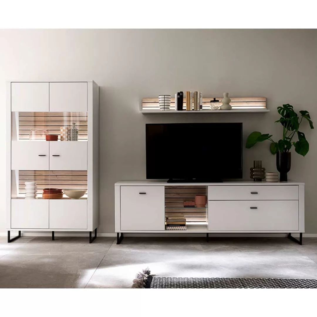 TV Wohnwand weiss in modernem Design 185 cm hoch (dreiteilig) günstig online kaufen