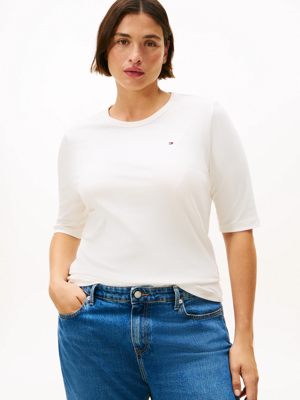 Tommy Hilfiger Curve Kurzarmshirt "CRV SLIM 5X2 RIB C-NK 1/2 SLV", in große günstig online kaufen