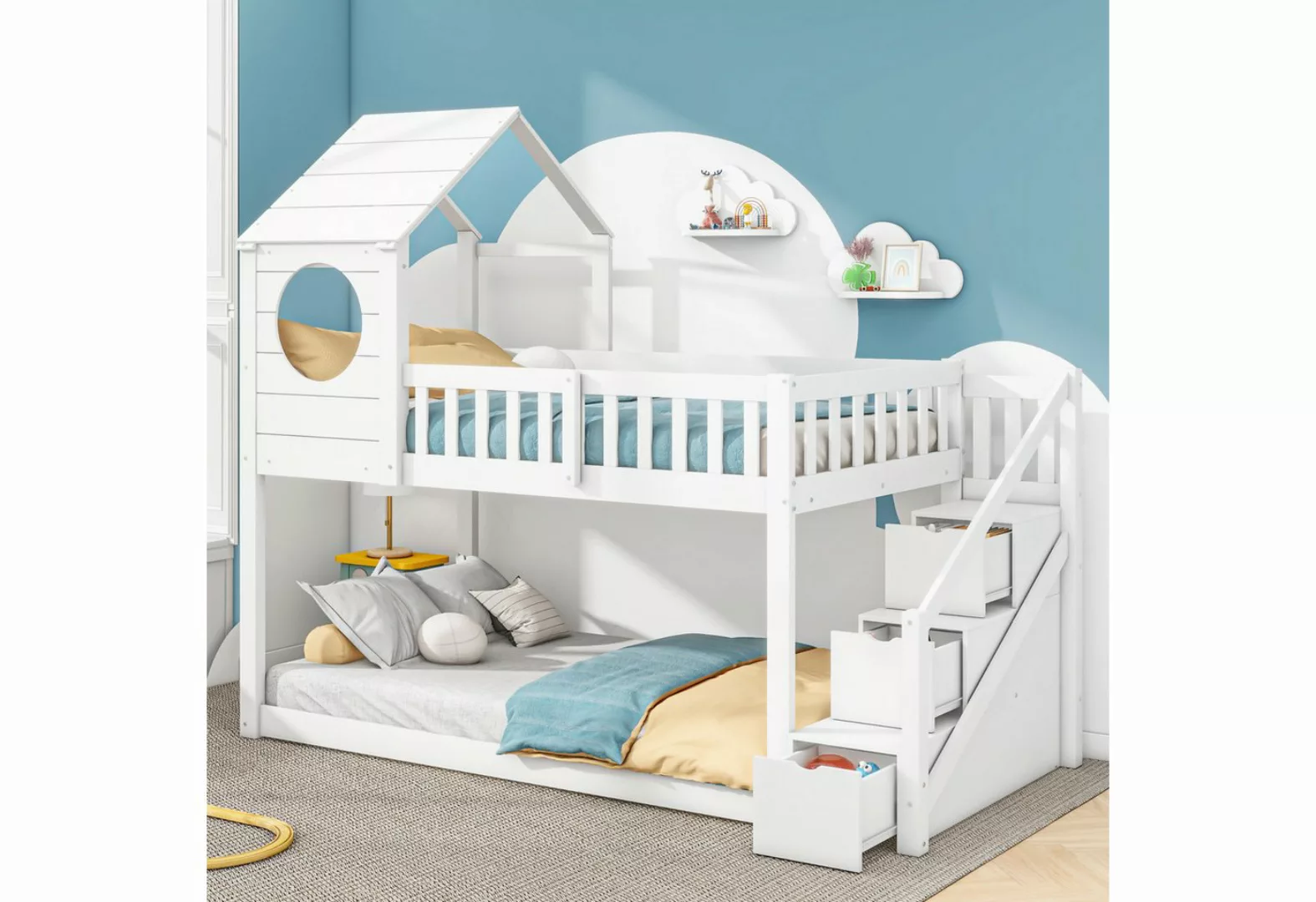 OKWISH Etagenbett Baumhaus-Kinderbett (mit Leitplanken, Mehrschichtiger Sta günstig online kaufen