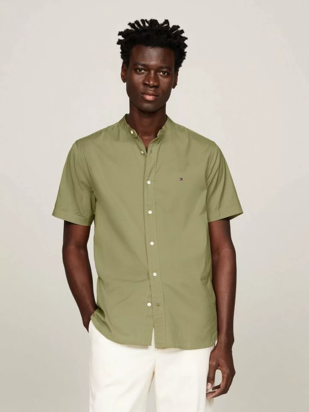 Tommy Hilfiger Kurzarmhemd FLEX POPLIN MAO RF SHIRT Markenstickerei günstig online kaufen