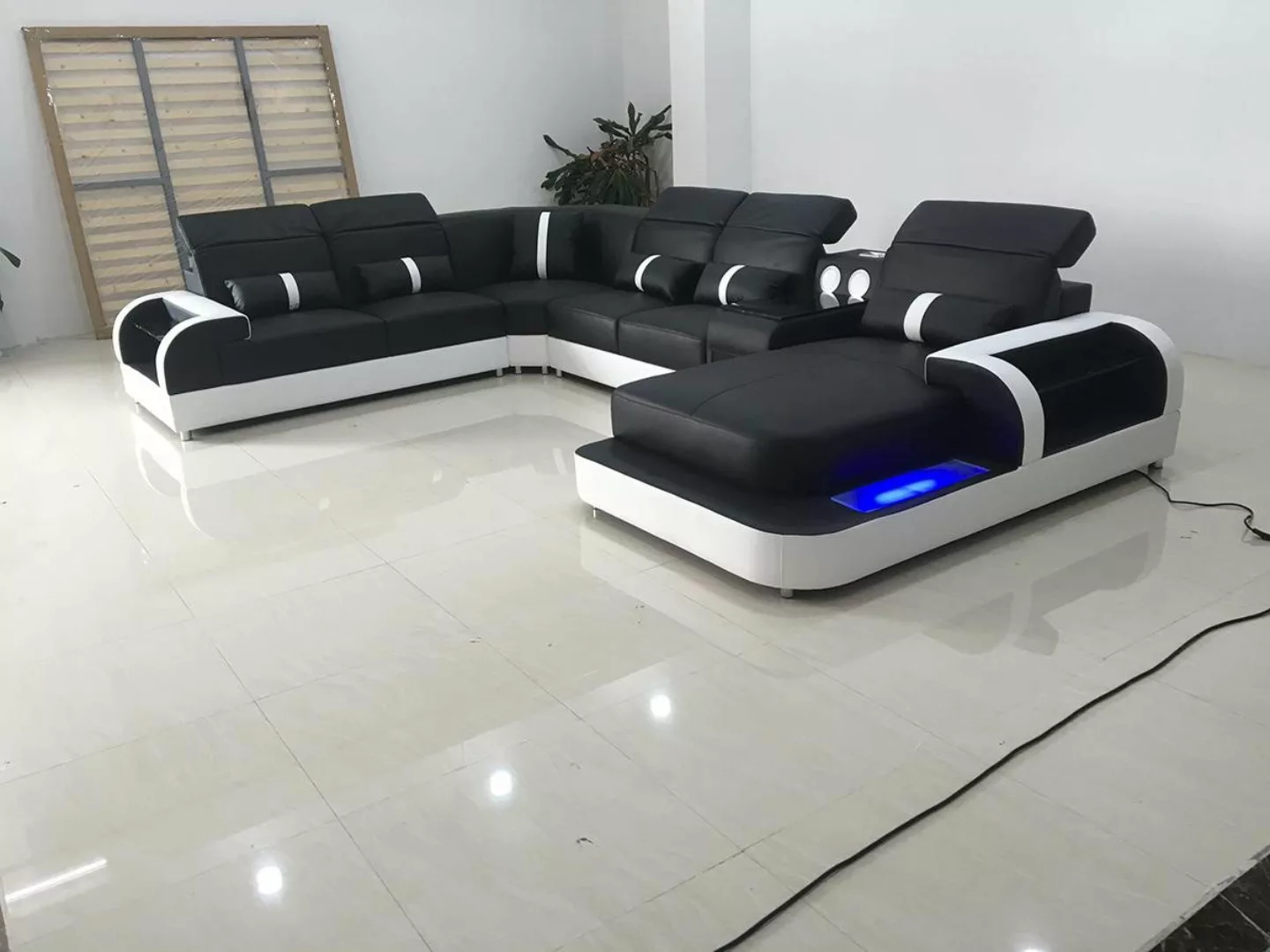 Xlmoebel Ecksofa Neues Ecksofa in modernem Schwarz-Weiß mit LED-Beleuchtung günstig online kaufen