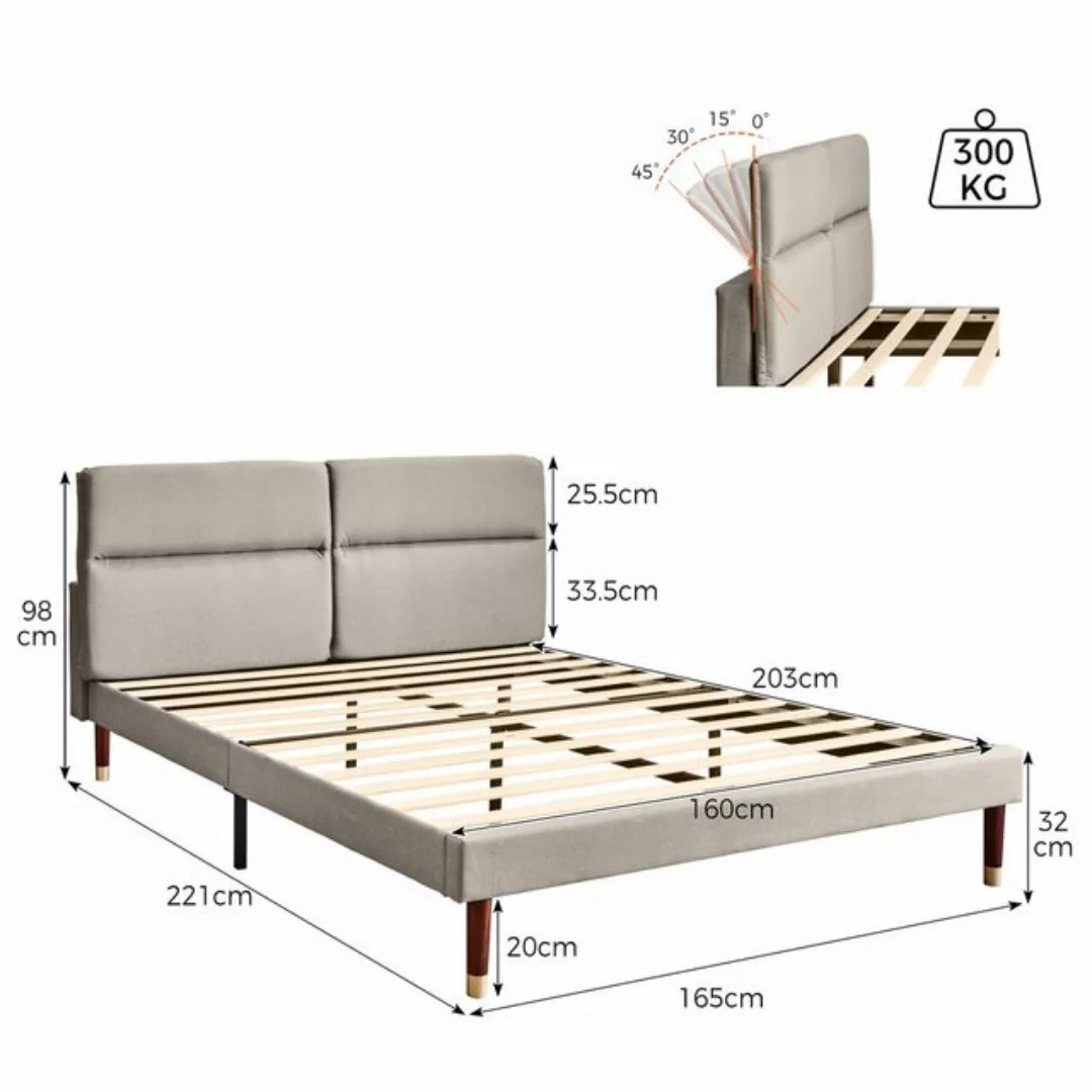 HAUSS SPLOE Polsterbett 160x200cm mit verstellbarem Kopfteil, Lattenrost, L günstig online kaufen