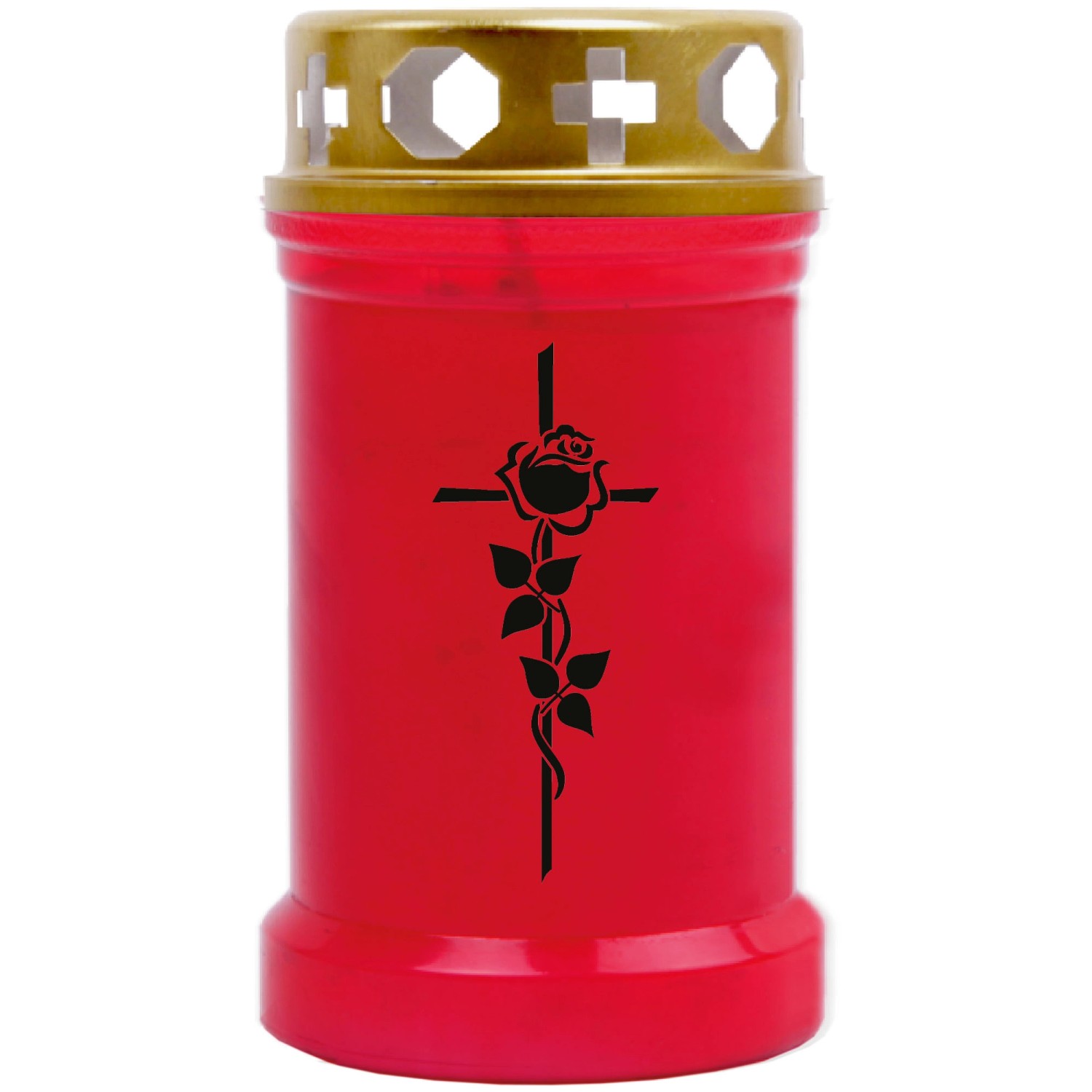 HS Candle Grabkerze Rot 40h Inkl. Deckel Gold Rose Kreuz günstig online kaufen