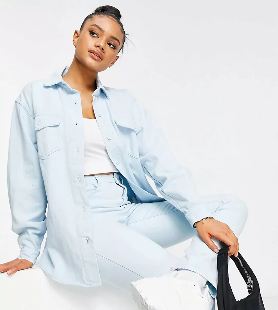 Missguided – Jeanshemd in heller Waschung, Kombiteil-Blau günstig online kaufen