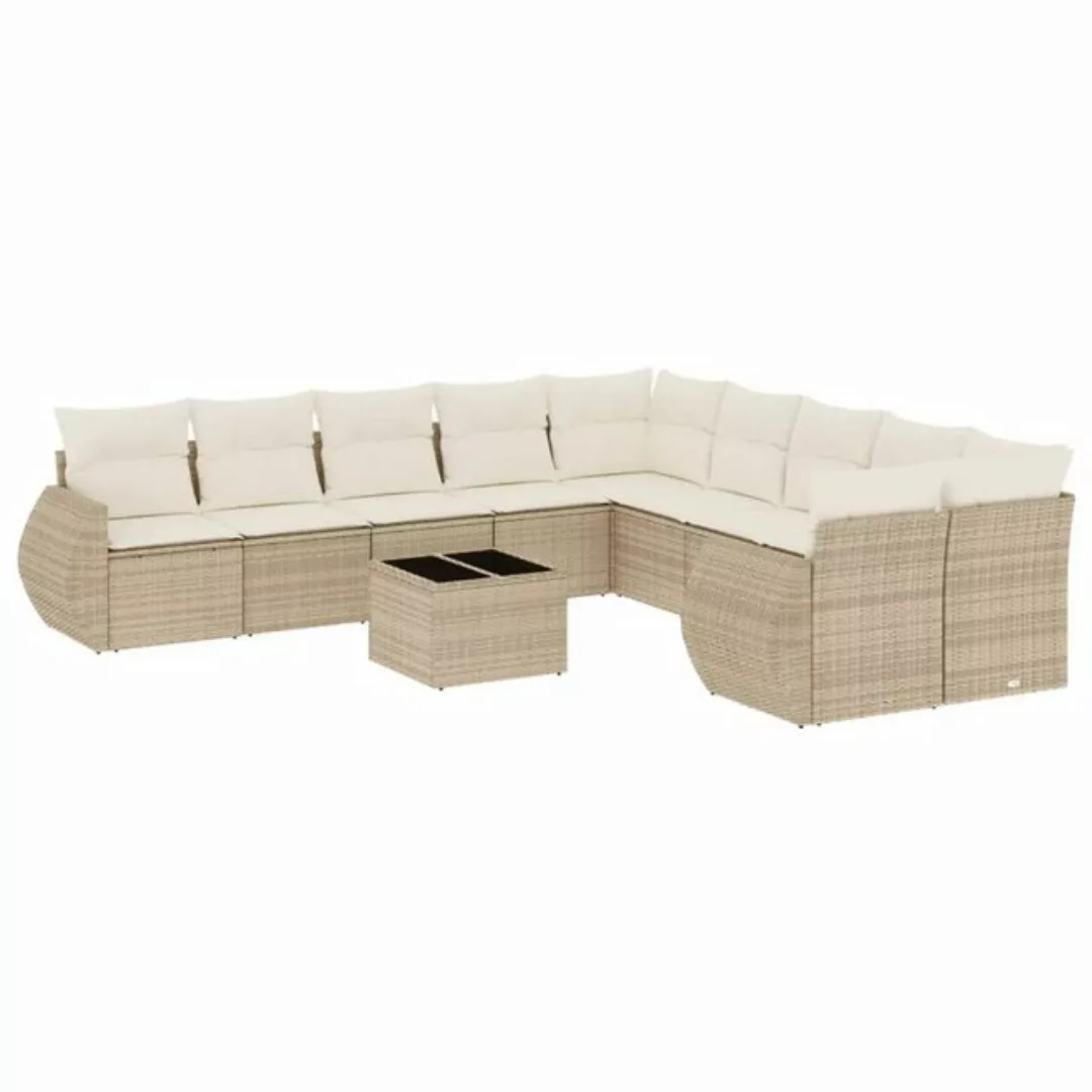 vidaXL Sofaelement 11-tlg. Garten-Sofagarnitur mit Kissen Beige Poly Rattan günstig online kaufen