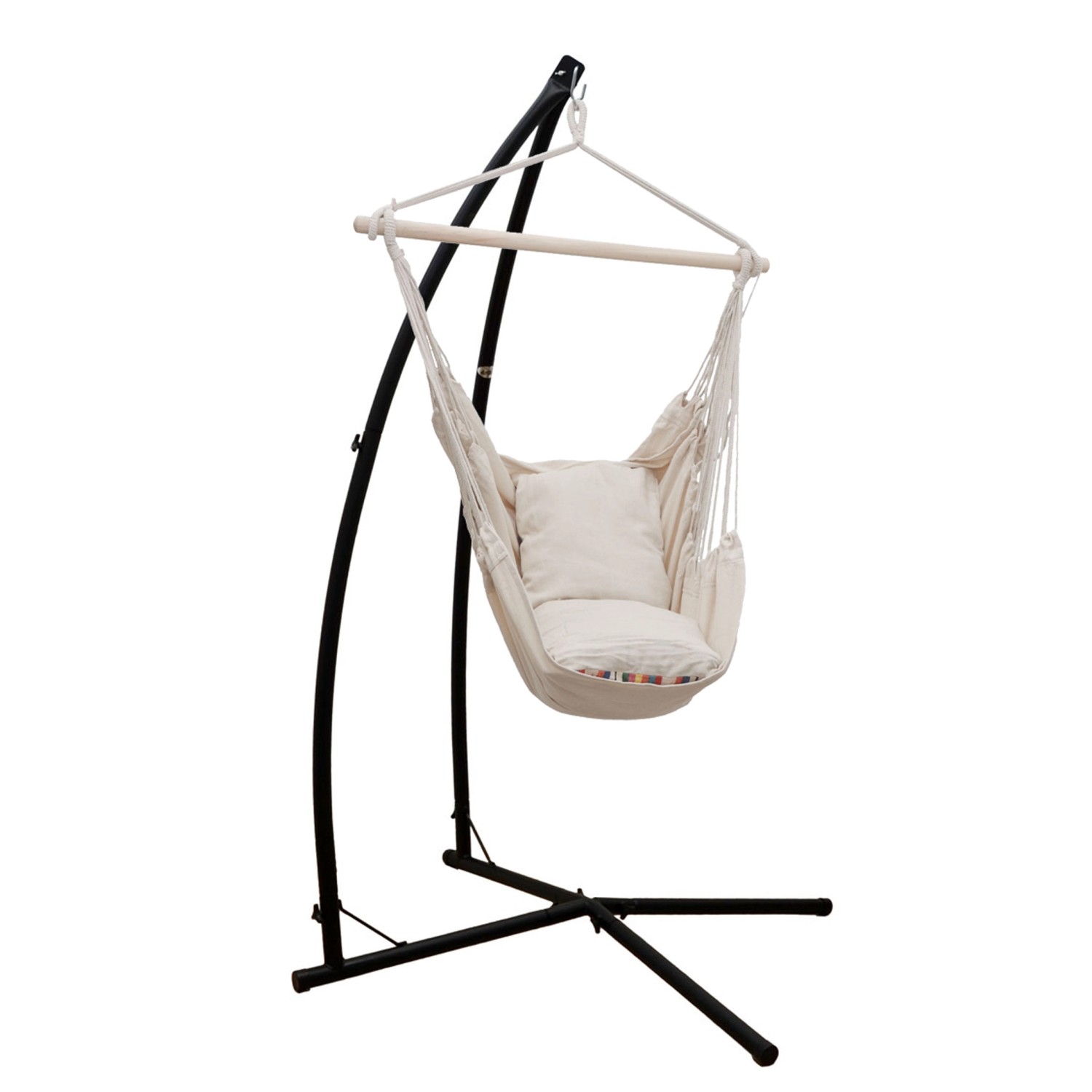 AMANKA Hängestuhlgestell mit Hängesessel inkl. 2 Kissen 110 x 215 cm Beige günstig online kaufen