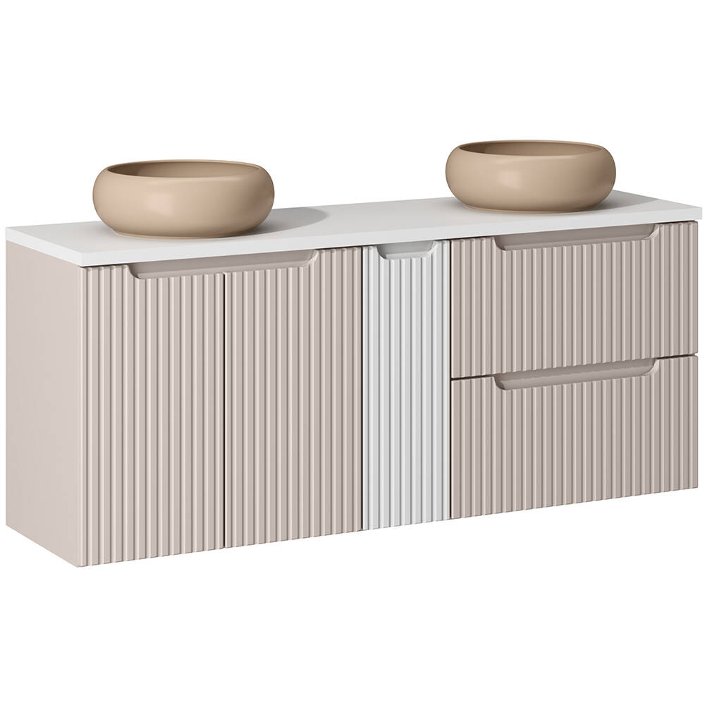 Waschtisch 140cm mit Keramikwaschbecken, kaschmir und weiß, NEWPORT-56-CASH günstig online kaufen