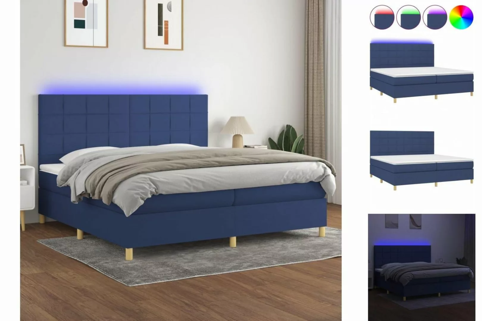 vidaXL Boxspringbett (200 x 200 cm, Quadrate, Blau), mit LED günstig online kaufen