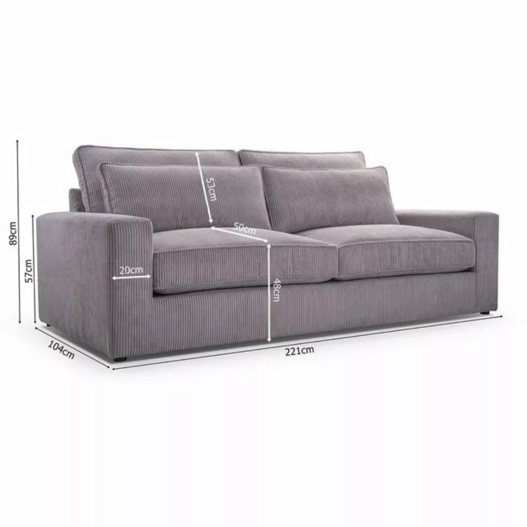 Beautysofa 3-Sitzer Como, Wellenfedern, Wohnzimmer, 221 cm Sofa im modernes günstig online kaufen