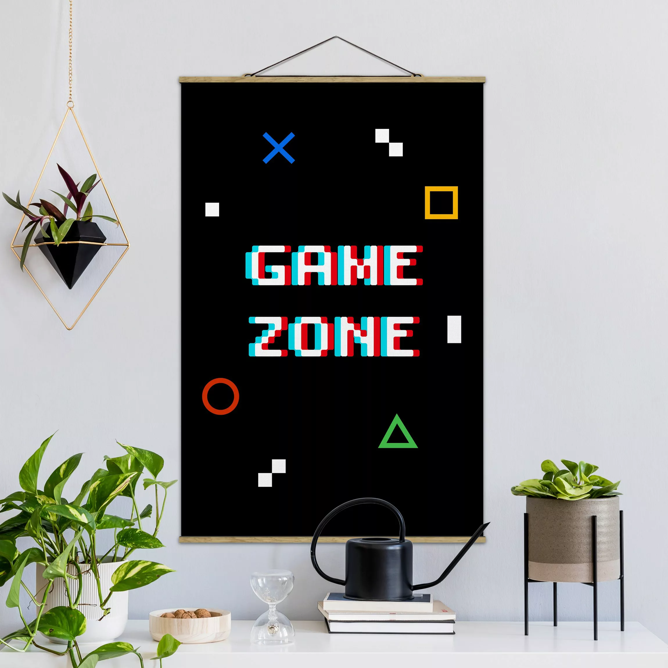 Stoffbild mit Posterleisten Pixel Spruch Game Zone günstig online kaufen