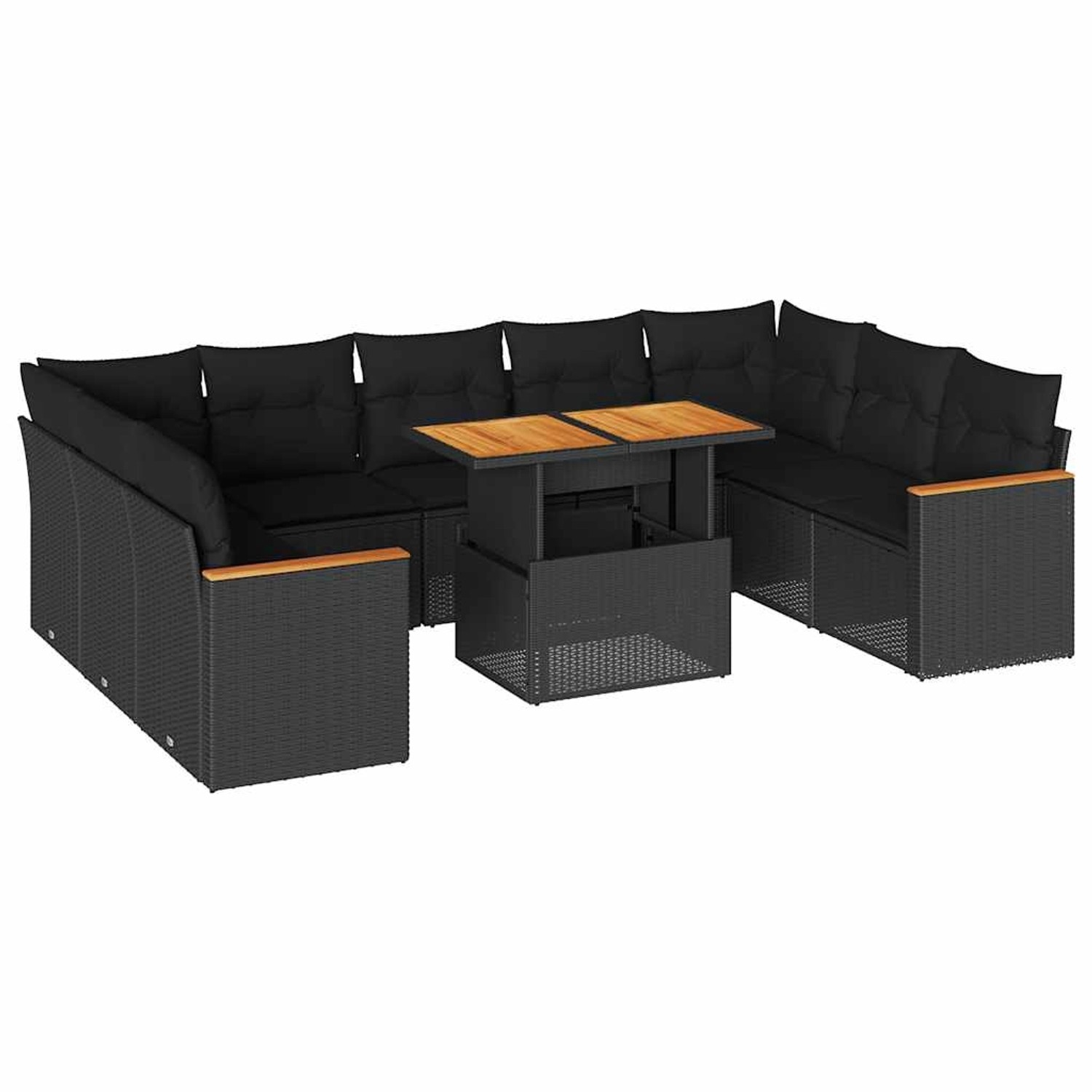 vidaXL 10-Tlg Garten-Sofagarnitur mit Kissen Schwarz Poly Rattan 3327527 günstig online kaufen