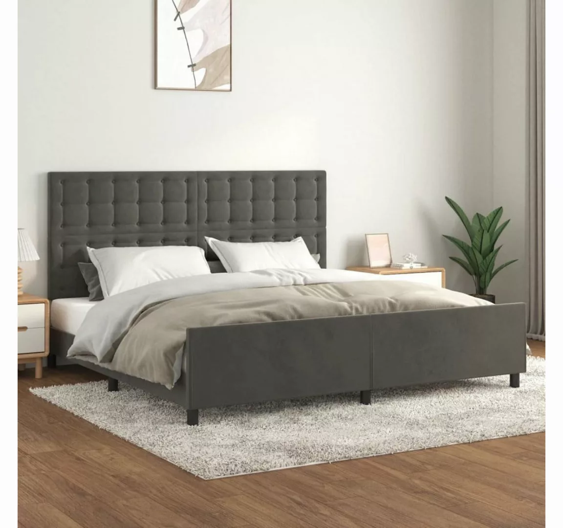 furnicato Bett Bettgestell mit Kopfteil Dunkelgrau 200x200 cm Samt günstig online kaufen