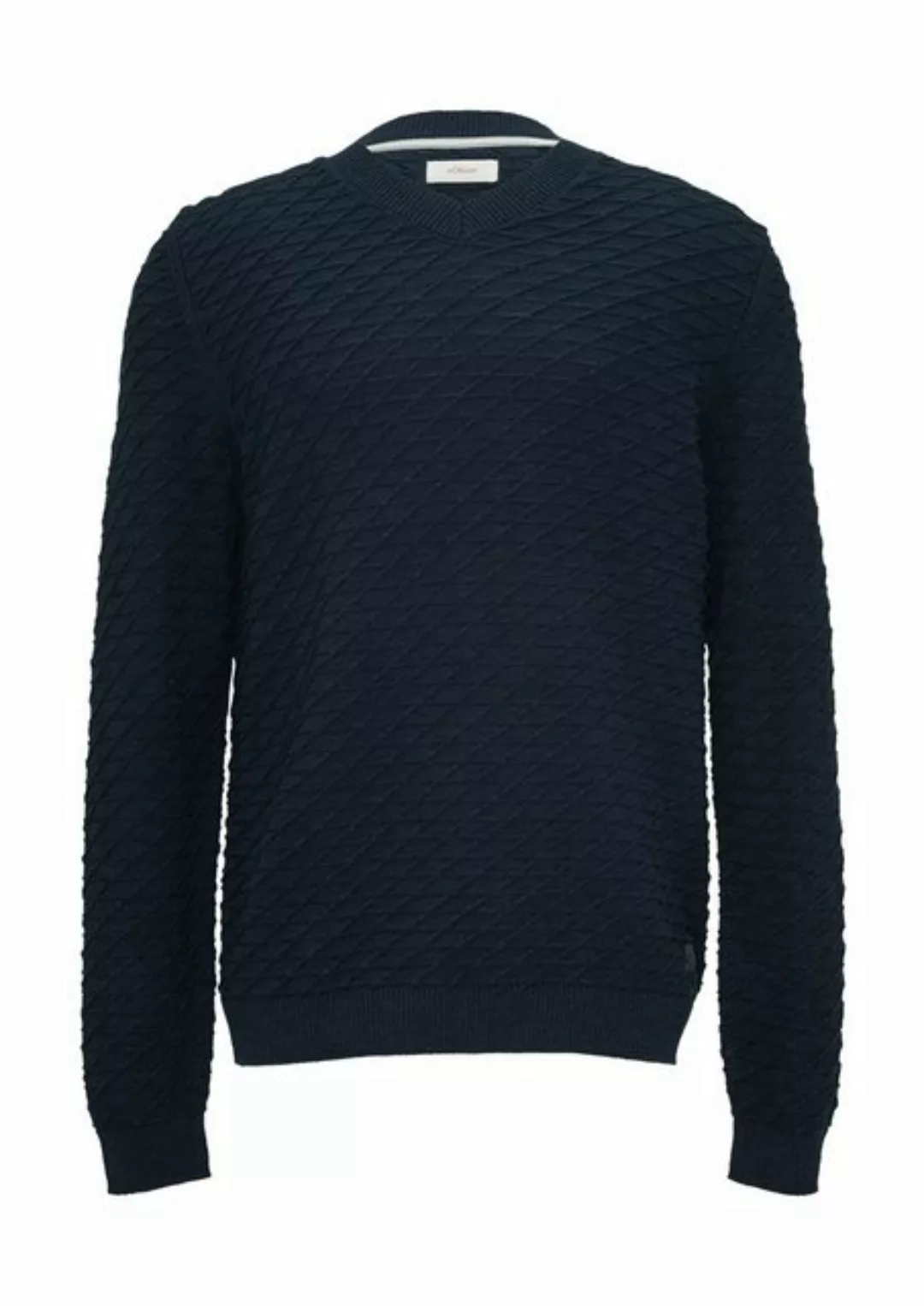 s.Oliver Strickpullover Strukturierter Pullover mit V-Ausschnitt Rippblende günstig online kaufen