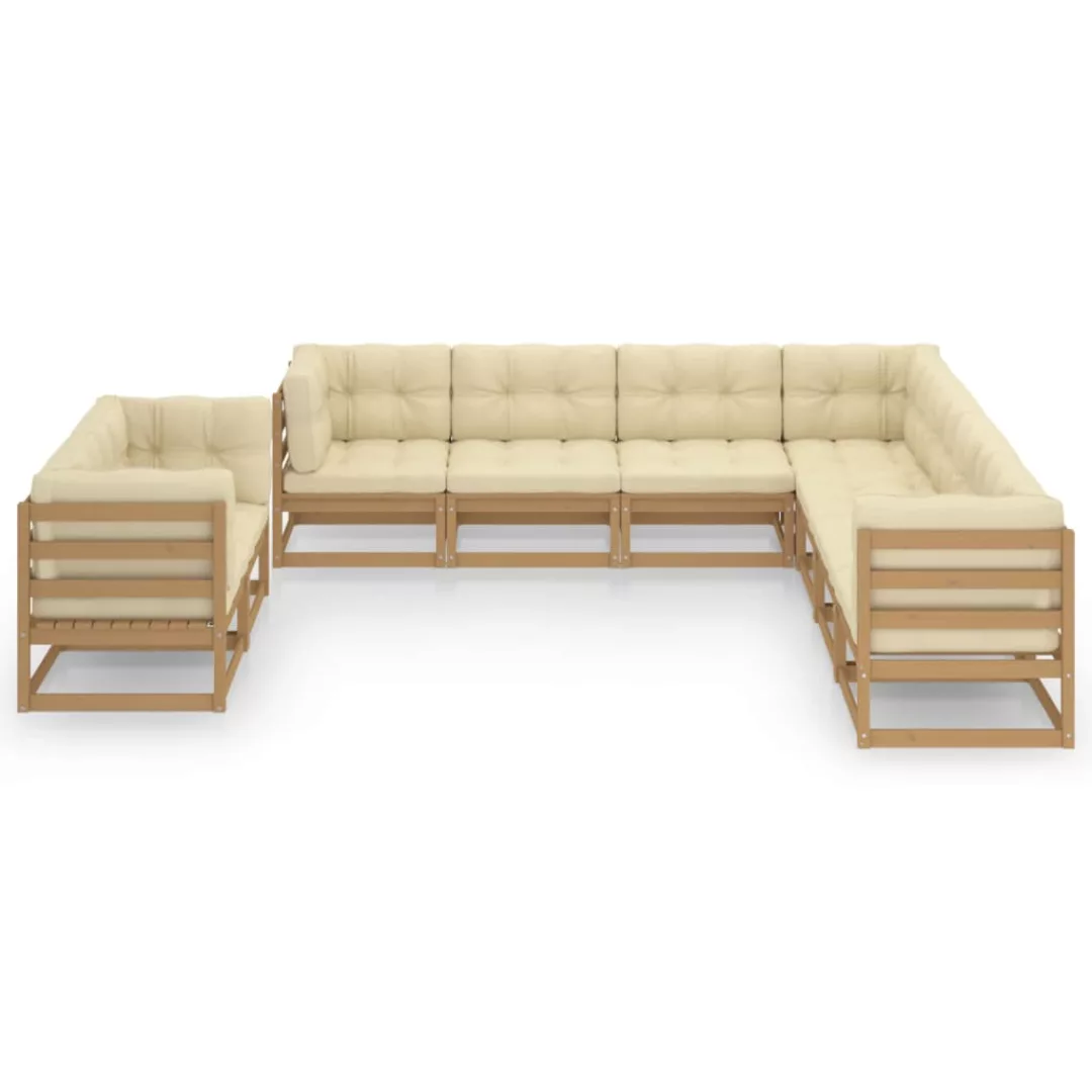 9-tlg. Garten-lounge-set Kissen Honigbraun Kiefer Massivholz günstig online kaufen